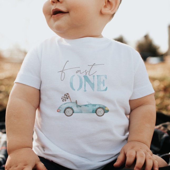Bébé T-shirt pour anniversaire de voiture de course ble (Créateur téléchargé)