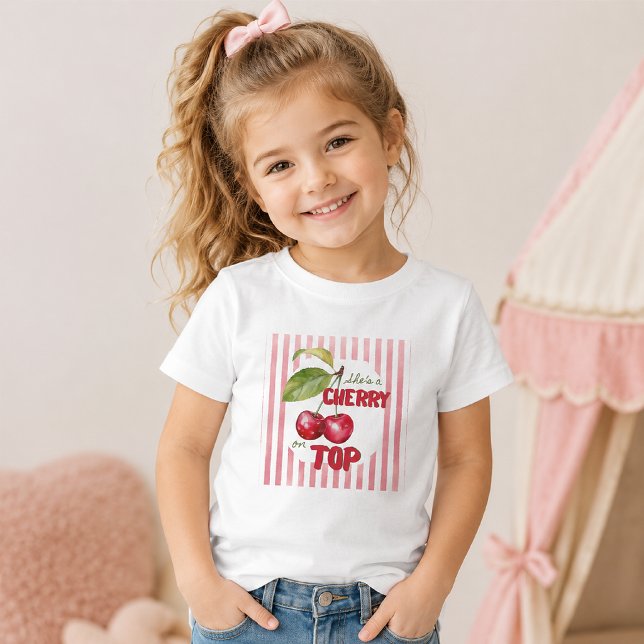 Bébé T-shirt pour Baby Shower Rose avec Rayures et Ceri (Créateur téléchargé)