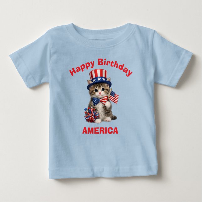 Bébé T-shirt pour enfant patriotique avec chaton (1a) (Devant)