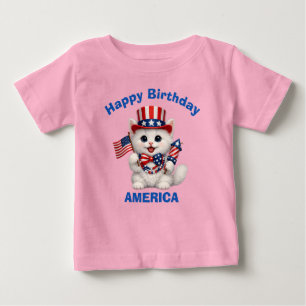 Bébé T-Shirt pour enfant patriotique avec chaton blanc