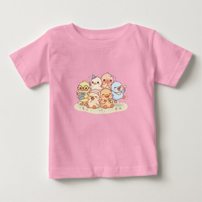 Bébé T-shirt pour enfants avec des amis canards mignons (Devant)