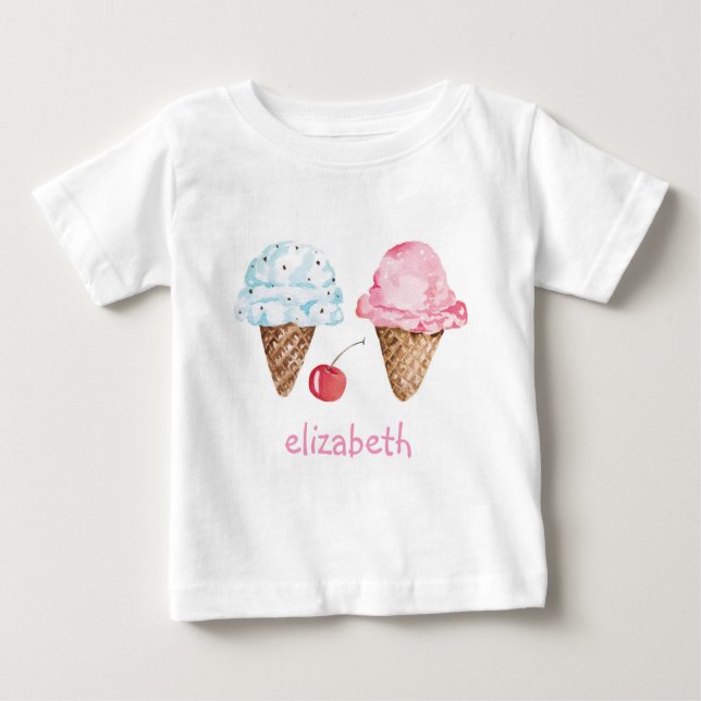 BÉBÉ T-SHIRT POUR ENFANTS : CRÈME DE GLACE + NOM (Devant)