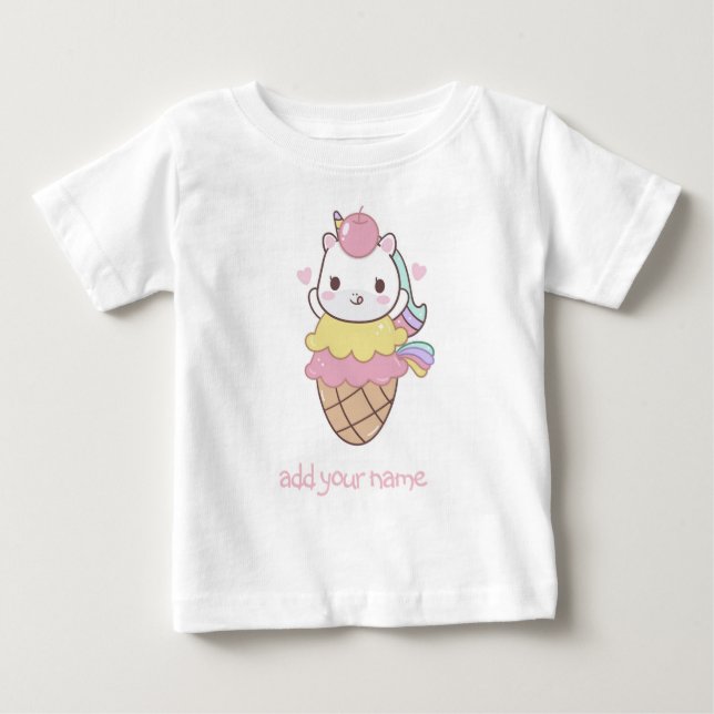 BÉBÉ T-SHIRT POUR ENFANTS : UNICORN + CÔNE À CRÈME GLAC (Devant)