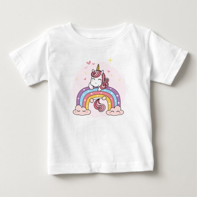 BÉBÉ T-SHIRT POUR ENFANTS : UNICORN SUR UNE BOULE À PLU (Devant)