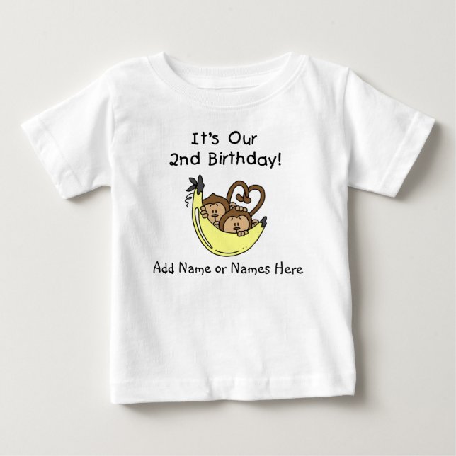 Bébé T-shirt pour garçons jumeaux singes customisés (Devant)