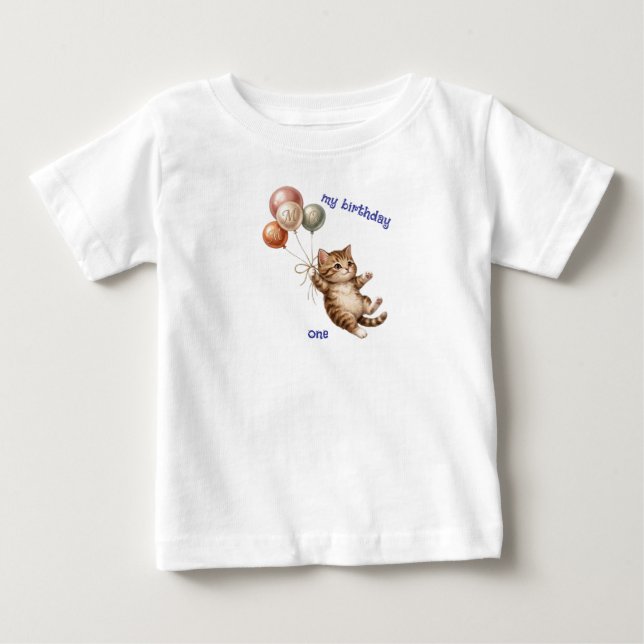 Bébé T-Shirt pour le 1er anniversaire de chat mignon (Devant)