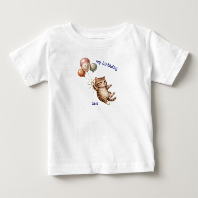 Bébé T-Shirt pour le 1er anniversaire de chat mignon (Devant)