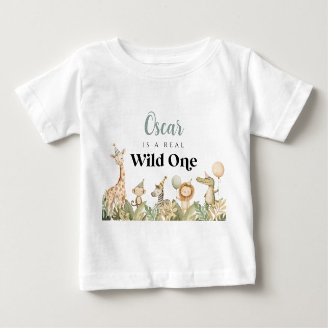 Bébé T-shirt pour le 1er anniversaire de Wild One Safar (Devant)