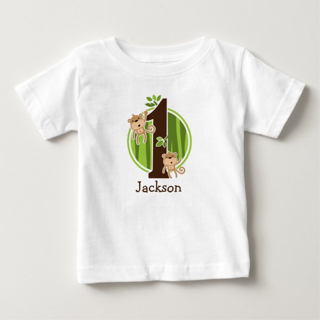 Bébé T-shirt pour le 1er anniversaire, singes de la jun (Devant)