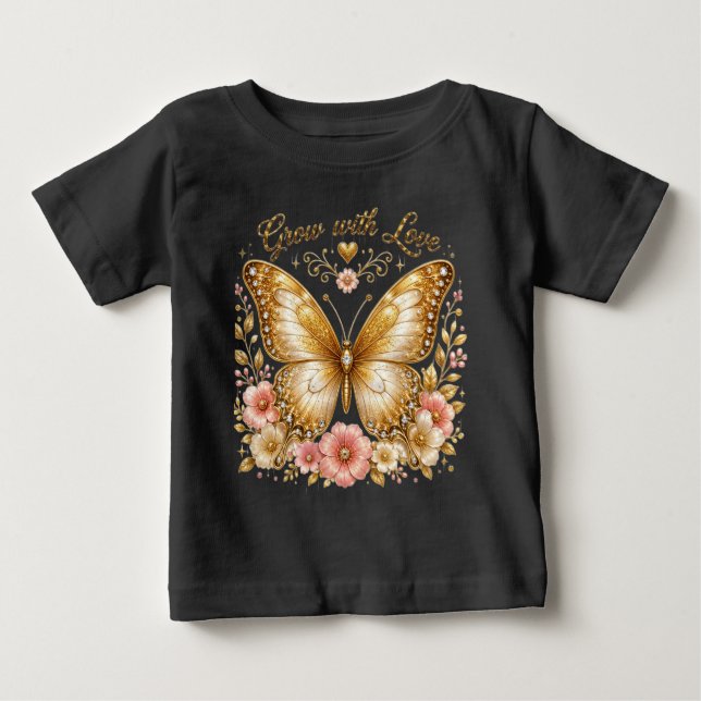 Bébé T-shirt pour tout-petit fleur de papillon doré Gro (Devant)