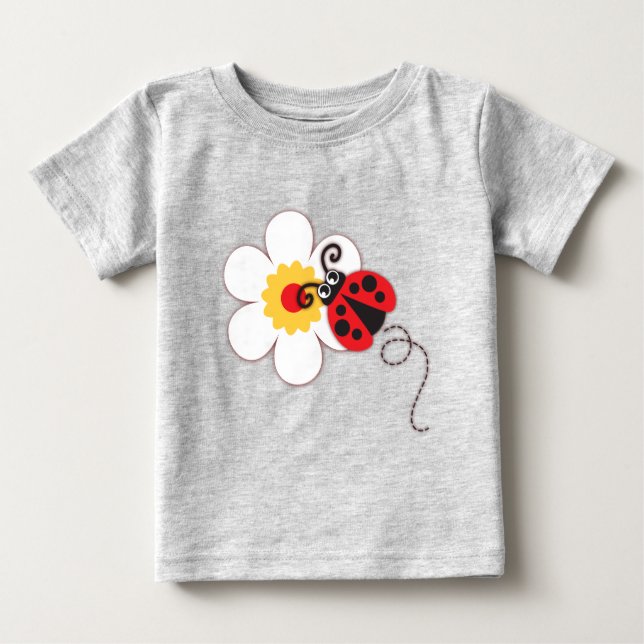 Bébé T-shirt rouge blanc rouge pour filles coccinelles (Devant)
