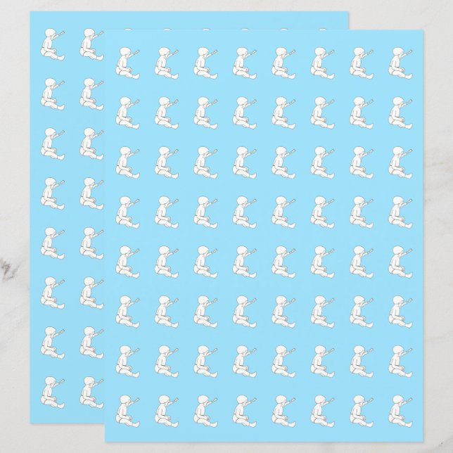 Bébé tenant marteau, papier à gratter bleu (Devant / Derrière)