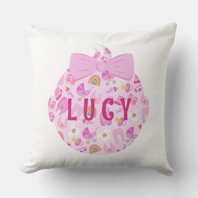 Bébé Tête Bébé Fille Motif rose Jeu Oreiller (Recto)