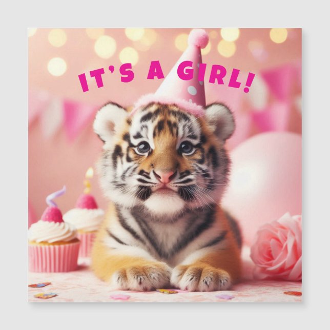 Bébé Tiger mignonne Bébé Révéler Girl Magnet Card (Devant)