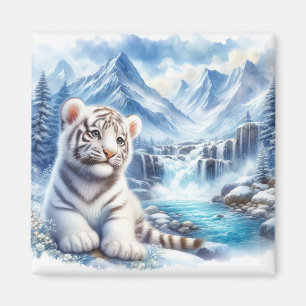 Bébé tigre blanc aimant frigo, tigre de neige