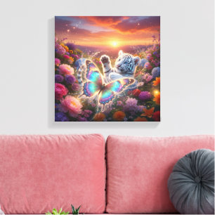 Bébé Tigre Blanc avec Toile Fantaisiste Papillon