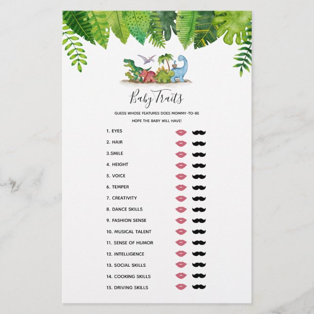 Bébé Traits Dinosaur Baby shower Jeu (Devant)