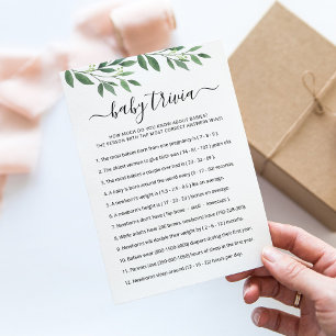 Bébé Trivia Jeu avec Réponses Carte Baby shower