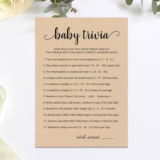 Bébé Trivia Jeu avec Réponses Carte Baby shower (Créateur téléchargé)