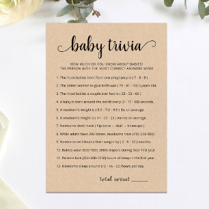 Bébé Trivia Jeu avec Réponses Carte Baby shower