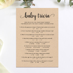 Bébé Trivia Jeu avec Réponses Carte Baby shower
