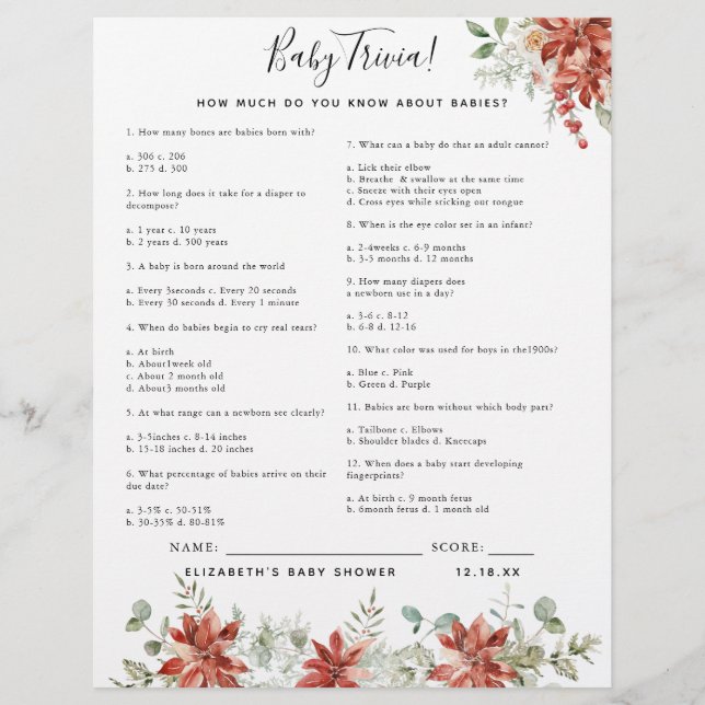 Bébé Trivia | Jeu Baby shower (Devant)