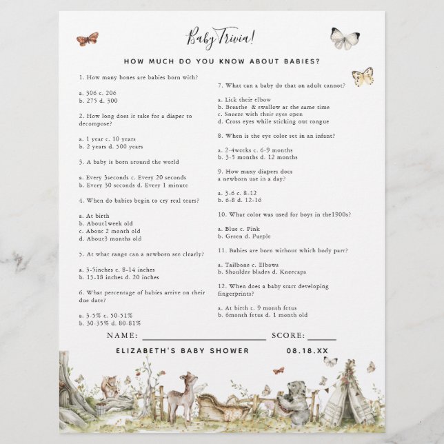 Bébé Trivia | Jeu Baby shower (Devant)