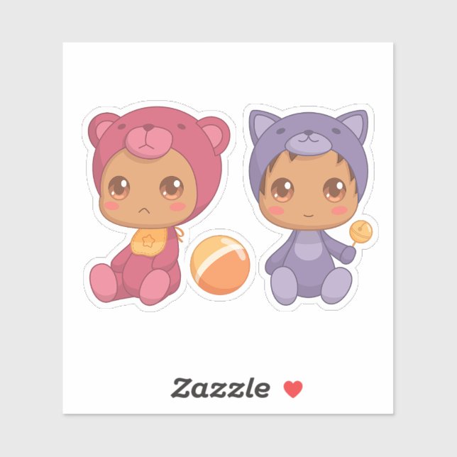 Bébé Twins Bear Chat Sticker (Feuille)