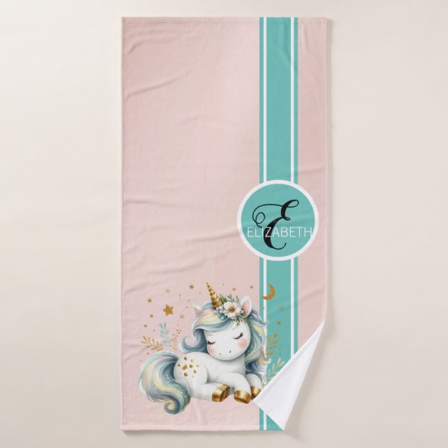 Bébé Unicorne, Colorful Stars Monogramme (Serviette de bain)