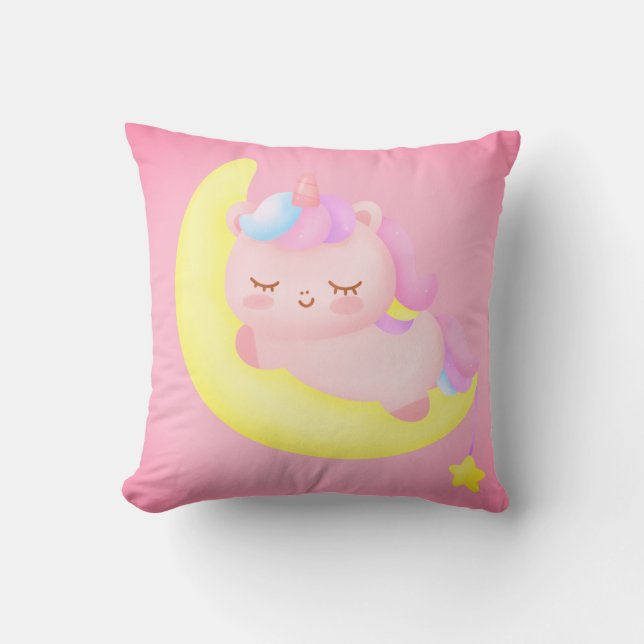 Bébé Unicorne Dormir Sur La Lune Jeu Oreiller (Recto)