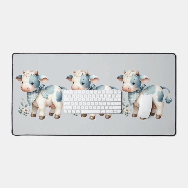 Bébé Vache Gingham Bleu Pastel Esthétique Ferme (Clavier et souris)