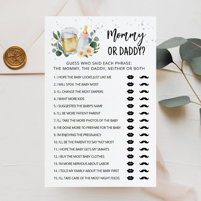 Bébé Verdure Brasse Jeu Rose Maman ou Papa (Beer and Floral Baby is Brewing Baby Shower Mommy or Daddy Game Card)