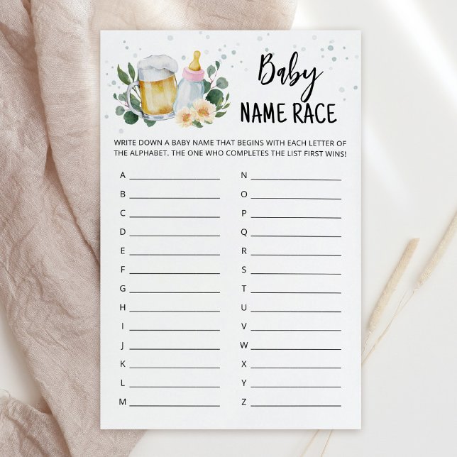 Bébé verdure prépare jeu de course de noms de bébé (Greenery and Beer Baby Brewing Baby Shower Name Race Game)