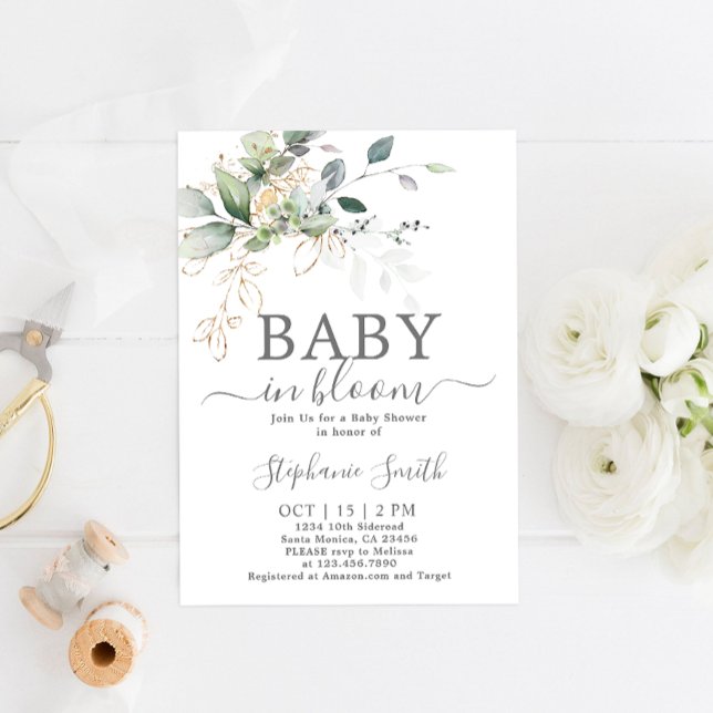 Bébé vert en fleur Baby shower Invitation (Créateur téléchargé)
