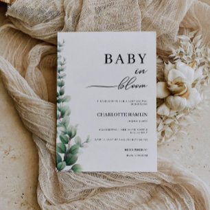 Bébé vert en fleur Baby shower Invitation