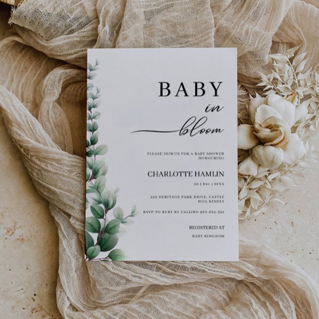 Bébé vert en fleur Baby shower Invitation (Greenery Baby in Bloom Baby Shower Invitation)
