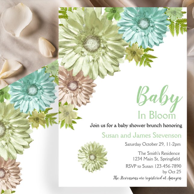 Bébé Vert En Fleur Brunch Douche Invitation (Créateur téléchargé)