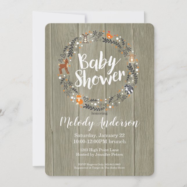 Bébé Woodland | Invitation Baby shower (Devant)