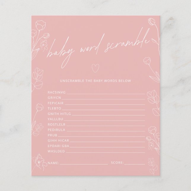 Bébé Word Scramble Baby shower Jeu (Devant)