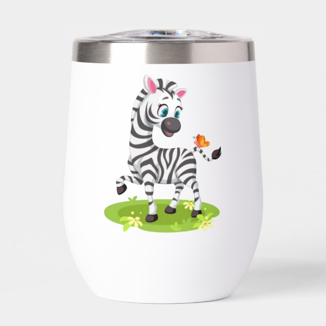 Bébé Zèbre Dessin Jouer avec Papillon-23960 (Avant)