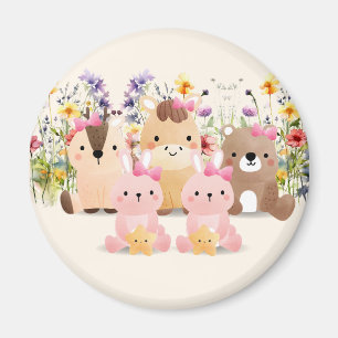 Bébés Animaux Et Champ De Fleurs Sauvages Magnet