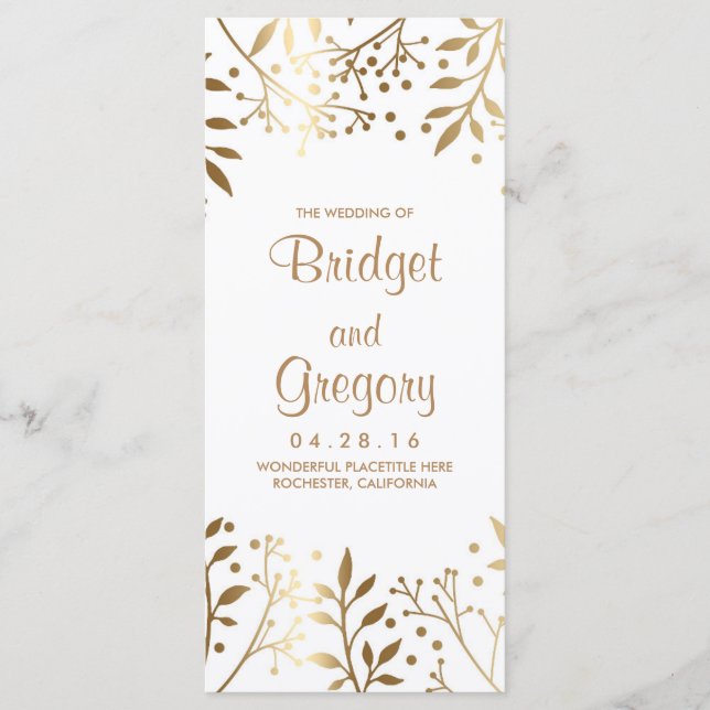 Bébé's Breath White and Gold Wedding Programmes (Devant)