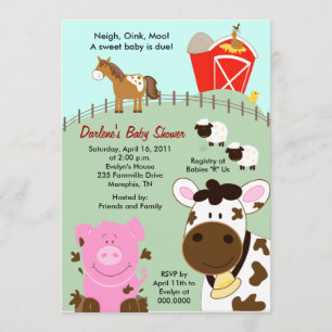 Bébés de ferme 5x7 Baby shower Invitation
