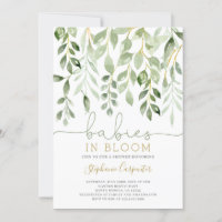 Bébés en Fleur vert invitation jumeaux