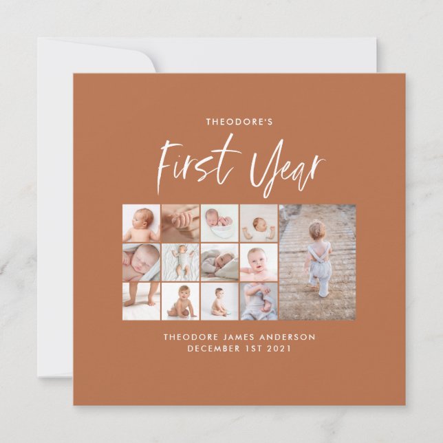 Bébés first year photo collage script terracotta (Devant)