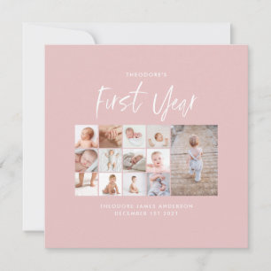 Bébés première année photo collage script rose