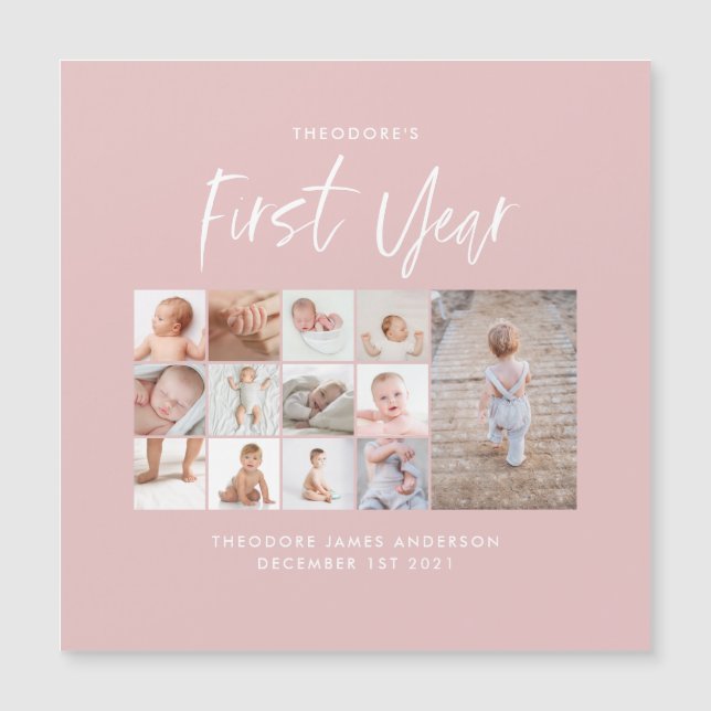 Bébés première année photo collage script rose (Devant)