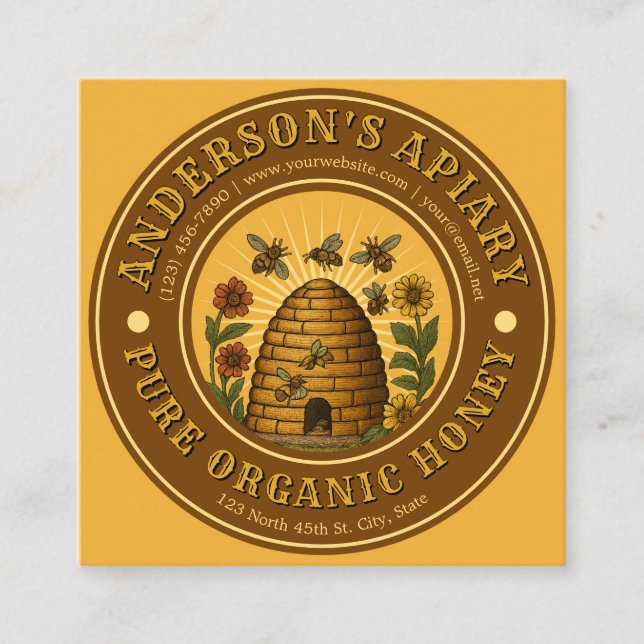Bee Apiary Honey Étiquette Modèle Vintage (Devant)