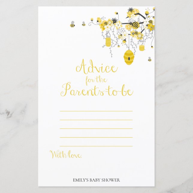 Bee Baby shower Game - Conseils pour les parents à (Devant)