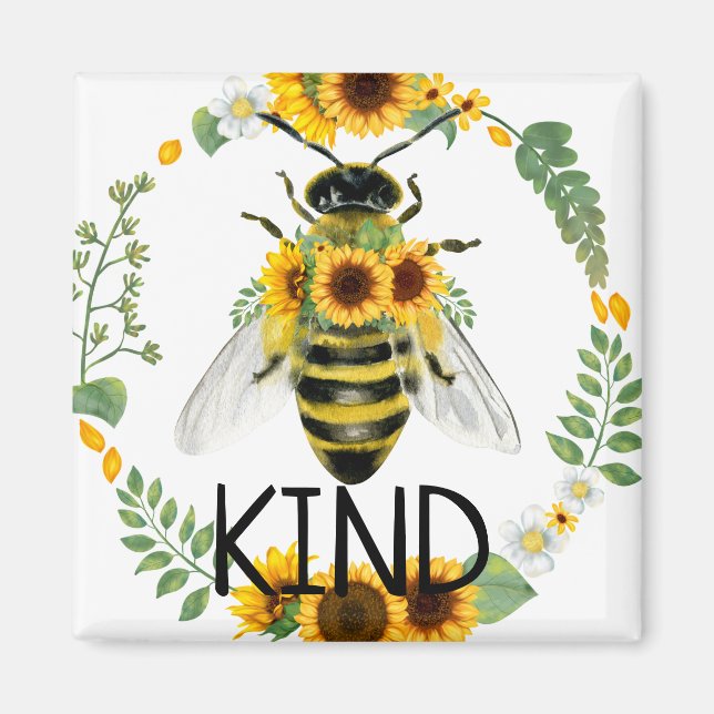 Bee Be Kind Peint Tournesol Magnet (Devant)